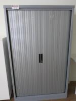 Grey Metal Sliding Tambour Unit. Size H160 x W100 x D50cm.