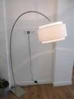Large Floor Standing Reading Lamp in Chrome with Cream Shade. Size H180cm.