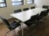 Triumph White Melamine Meeting Table on Metal Base with 8 x Black Faux Leather Canterlever Chairs. Size H73 x W240 x D100cm.