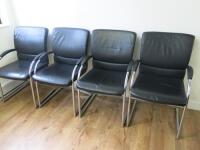 4 x Black Leather Canterlever Meeting Chairs Made in Germany.