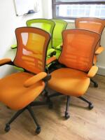 5 x Office Swivel Chairs in Black & Orange/Green.