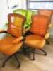 5 x Office Swivel Chairs in Black & Orange/Green.