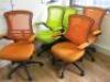 5 x Office Swivel Chairs in Black & Orange/Green. - 2