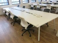 8 Position White Melamine Pod Desk with Power Units. Desk Sizes W140 x D70cm.