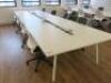 8 Position White Melamine Pod Desk with Power Units. Desk Sizes W140 x D70cm.