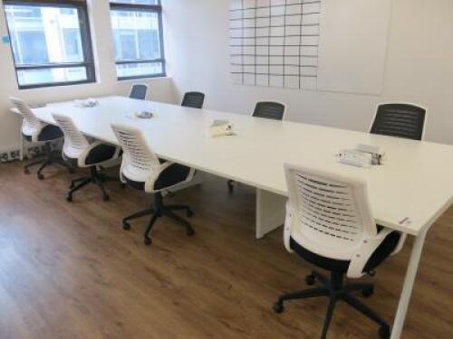 8 Position White Melamine Pod Desk with Power Units. Desk Sizes W140 x D70cm.