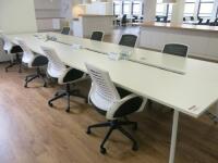 8 Position White Melamine Pod Desk with Power Units. Desk Sizes W140 x D70cm.