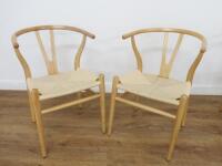 2 x Bentwood & Woven Seat Chairs in Hans Wegner Wishbone Style.