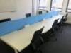 8 Position White Melamine Pod Desk with Power Units & 4 x Light Blue Desk Dividers. Desk Sizes W130 x D78cm. - 2