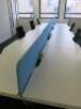 8 Position White Melamine Pod Desk with Power Units & 4 x Light Blue Desk Dividers. Desk Sizes W130 x D78cm. - 3