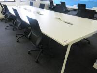 8 Position White Melamine Pod Desk with Power Units. Desk Sizes W130 x D78cm.