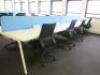 8 Position White Melamine Pod Desk with Power Units & 4 x Light Blue Desk Dividers. Desk Sizes W130 x D78cm. - 2