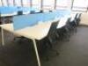 8 Position White Melamine Pod Desk with Power Units & 4 x Light Blue Desk Dividers. Desk Sizes W130 x D78cm. - 2