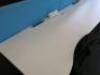 8 Position White Melamine Pod Desk with Power Units & 4 x Light Blue Desk Dividers. Desk Sizes W130 x D78cm. - 3