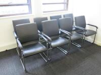 8 x Black Faux Leather Canterlever Chairs on Chrome Frame.