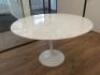 Knoll Saarinen style Marble Topped Tulip Table on White Metal Base. Size H73 x Dia120cm.