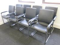 8 x Black Faux Leather Canterlever Chairs on Chrome Frame.