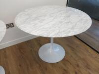 Knoll Saarinen style Marble Topped Tulip Table on White Metal Base. Size H73 x Dia120cm.