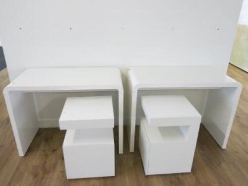 3 x Rounded Top White Wood Console Tables & 2 x White Wood Bedside/Pedestal Units with Draw & Glass Shelf.