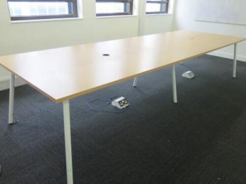 Large Meeting Table in Light Wood, 2 Sections on White Metal Frame. Size W360 x D120cm.