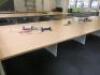 8 Position Beech Top on White Frame Pod Desk with Power Units. Desk Size W130 x D80cm. - 2