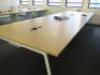 8 Position Beech Top on White Frame Pod Desks with Power Units. Desk Size W130 x D80cm. - 2