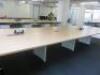 8 Position Beech Top on White Frame Pod Desk with Power Units. Desk Size W130 x D80cm. - 2