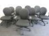 9 x Black Hopsack Multi Adjustable Office Swivel Chairs with Rounded Back. NOTE: 2 missing armrests.