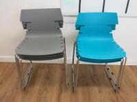 7 x Funky Stacking Chairs in Grey & Turquoise.
