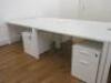 9 x White Melamine Office Desks with 6 x 2 Draw Wooden Pedestals. Desk Size W140 x D80cm, Ped Size H55 x W40 x D52cm - 2