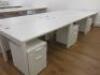 9 x White Melamine Office Desks with 6 x 2 Draw Wooden Pedestals. Desk Size W140 x D80cm, Ped Size H55 x W40 x D52cm - 4