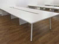 6 Position White Melamine Pod Desk. Size W140 x D75cm.