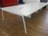 8 Position White Melamine Pod Desk. Size W140 x D75cm.