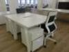 2 x White Melamine Desks with 2 x 2 Draw Metal Pedestals & 2 x Black & White Ergo Office Swivel Chairs. - 4