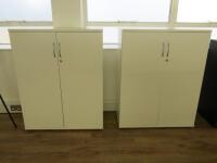 2 x 2 Door White Wood Cupboards with Shelves. Size H120 x W95 x D43cm.