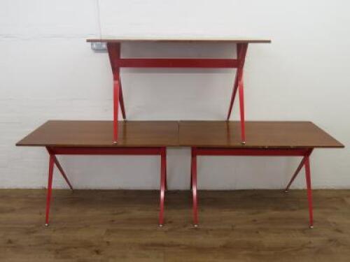 3 x Dark Wood Side/Console Tables on Metal Cross Legged Frame. Size H73 x W120 x D60cm.