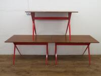 3 x Dark Wood Side/Console Tables on Metal Cross Legged Frame. Size H73 x W120 x D60cm.