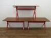 3 x Dark Wood Side/Console Tables on Metal Cross Legged Frame. Size H73 x W120 x D60cm.