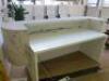 Stone Effect Curved Reception Counter. H100 x W2226 x D90cm. - 3