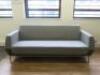 3 Seater Reception Sofa in Light Grey Material with Dark Grey Faux Leather Detail on Chrome Frame & Legs. Size H78 x W198 x D83cm.