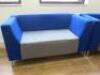 Pair of Triumph Blue & Grey Material 2 Seater Reception Sofas on Chrome Legs. Size H75 x W140 x D70cm. - 2