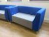 Pair of Triumph Blue & Grey Material 2 Seater Reception Sofas on Chrome Legs. Size H75 x W140 x D70cm. - 3