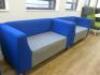 Pair of Triumph Blue & Grey Material 2 Seater Reception Sofas on Chrome Legs. Size H75 x W140 x D70cm. - 2