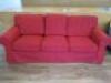 3 Seater Red Material Traditional Style Sofa with Cushion Seating & Back. Size H84 x W220 x D86cm.