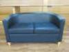 2 Seater Curved Back Black Faux Leather Reception Sofa on Wood Legs. Size H70 x W130 x D65cm. - 2