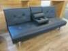 Faux Black Leather Folding Day Bed/Sofa with Fold Down Armrest to Centre with Cup Holders & Cushions. Size H75 x W180cm.