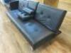 Faux Black Leather Folding Day Bed/Sofa with Fold Down Armrest to Centre with Cup Holders & Cushions. Size H75 x W180cm. - 3