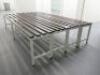 4 x Dark Wood on White Metal Frame Changing Room Benches. Size W200cm. - 2