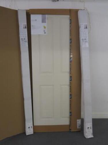 Boxed/New 2 x 4 Panel White Primed Timber Internal Doors & 2 x B&Q Oleni Sliding Door Systems. Door Size 826 x 2040 x 40mm.