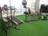Contents of Small Gym to Include: Tunturi T30 Running Machine, Ephex Multi Station Pull-Up/Dip/Bench, 2 x Adjustable Weight Benches, Lions Bench, Weight Bar with Weights, Rubber Matting, Workout Ball with Stand, Medicine Balls & Stand, Coat Rack & Other I